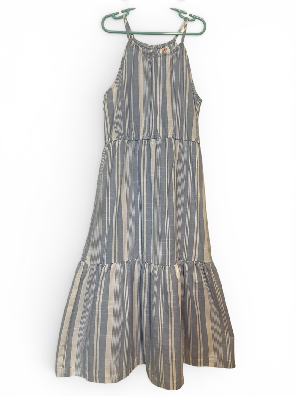 Wonder Nation Girls Maxi Dress L 10/12 Blue Stripe Strappy Tiered Sundress